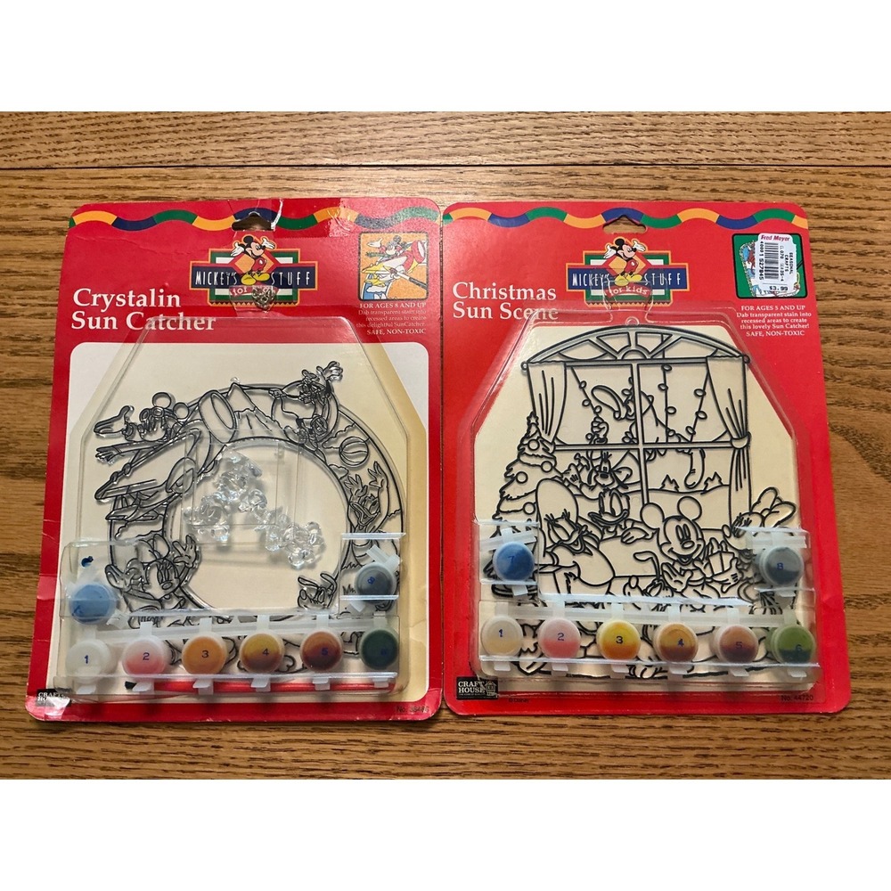 Vintage Disney Craft House Mickey Mouse Sun Catcher Paint Kit Set of 2 Christmas